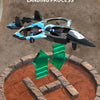 A black and blue K500 MAX electric RC fighter plane is shown above a circular terrain map.