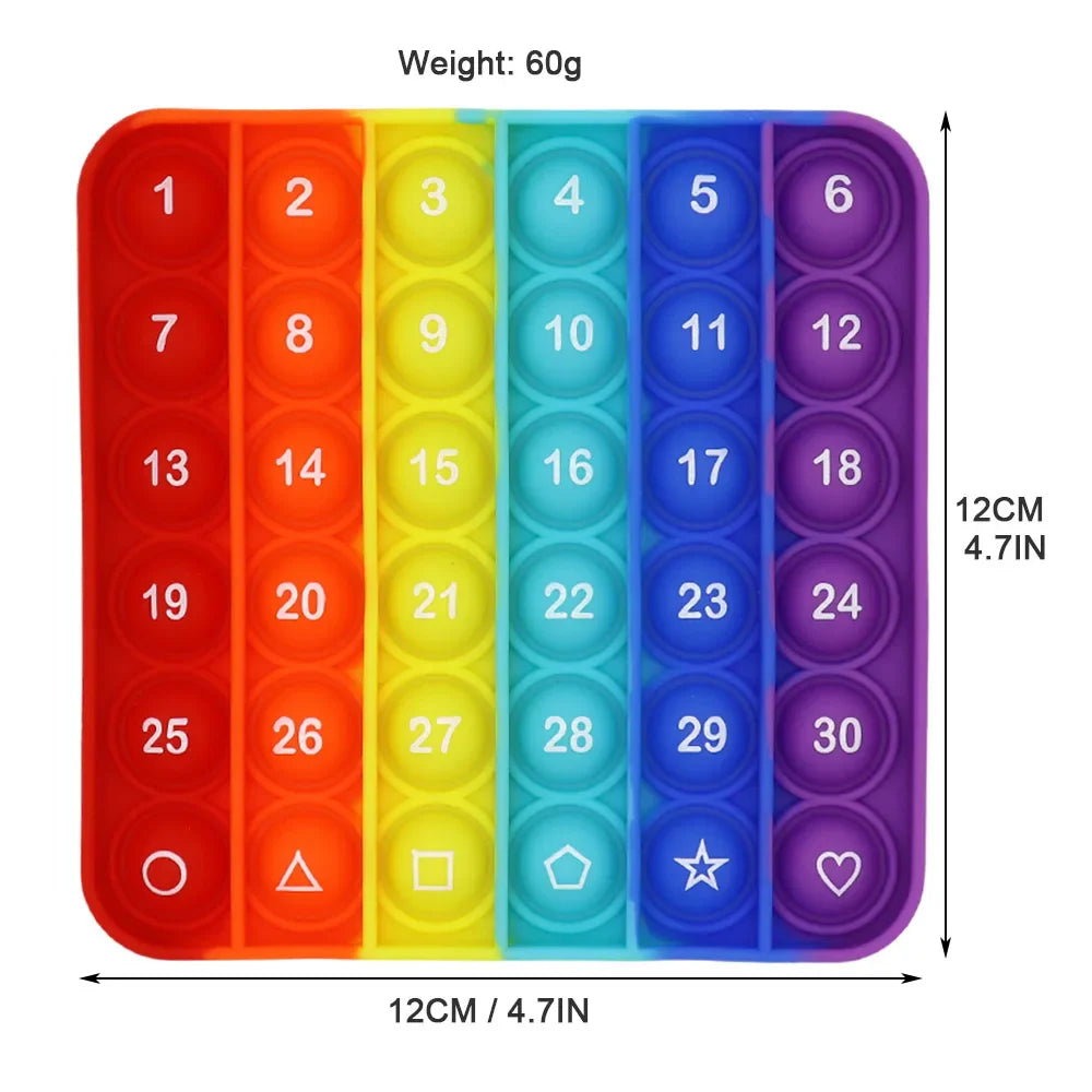 Jouet anti-stress coloré à 30 trous avec options numérotées et alphabétiques pour le jeu éducatif.