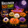 A Halloween Squishy set featuring various spooky stress relief balls including a glitter pumpkin, eyeball, and skull.