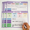 A set of purple and green place value learning posters showing standard, expanded, and word forms for numbers.