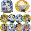 An assortment of eight diamond painting coasters featuring various animal and nature designs.