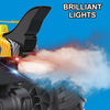Close-up of an All-Terrain RC Monster Truck with brilliant lights emitting smoke and light beams.