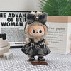 A plush outfit for a 17cm Labubu doll featuring black and gray flannel fabric.