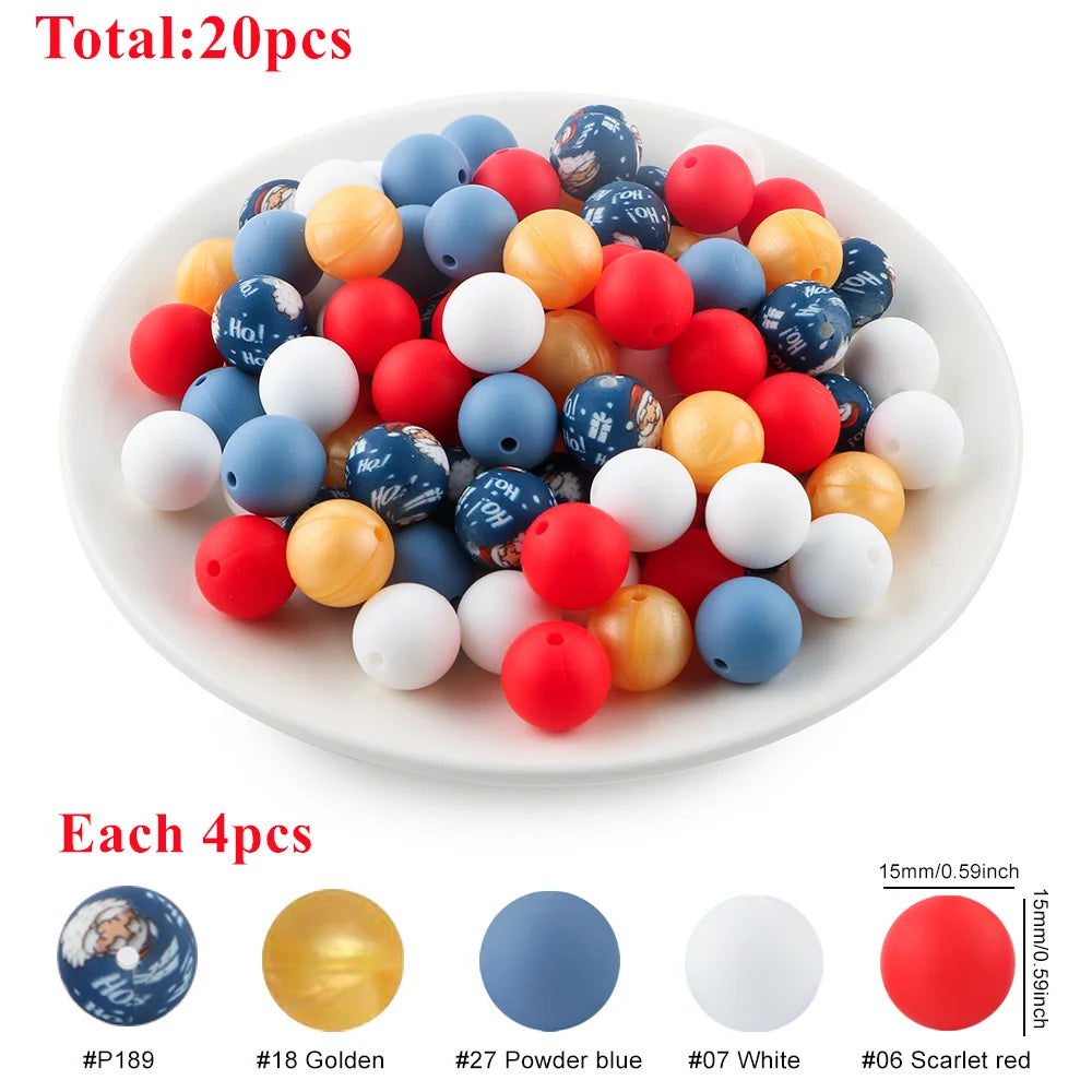 15mm Printed Silicone Beads Value Pack – 20 Pieces for DIY Jewelry & Crafts