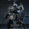 A detailed model kit of the FENRIR A6 Assault Type modular mecha in dark gray and black colors.