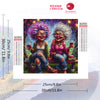 A DIY diamond painting kit featuring a portrait mosaic of two smiling grandmothers.