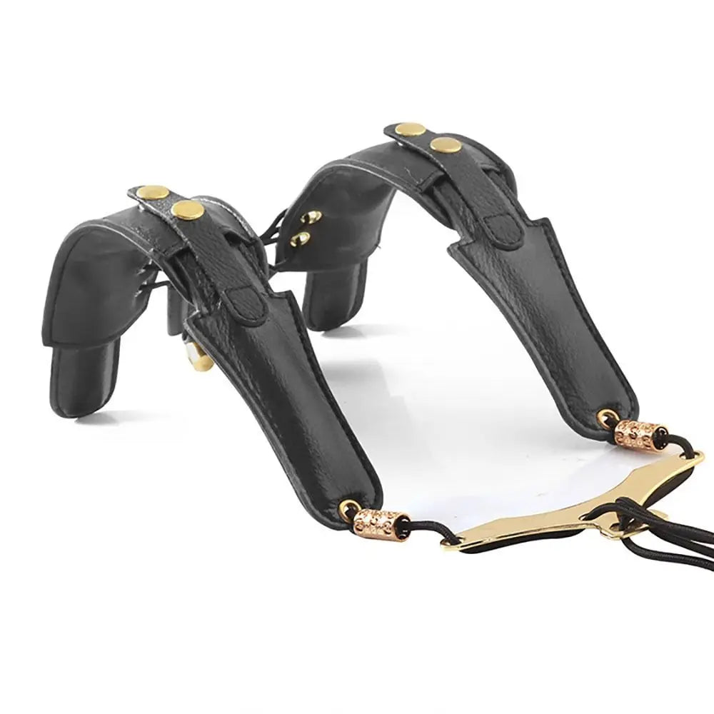 Black adjustable PU leather saxophone shoulder strap with gold accents