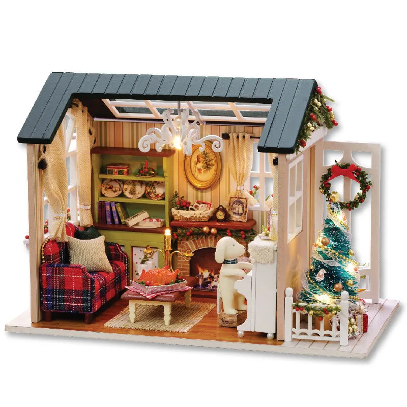 DIY Miniature Wooden Dollhouse Kit with LED Lighting