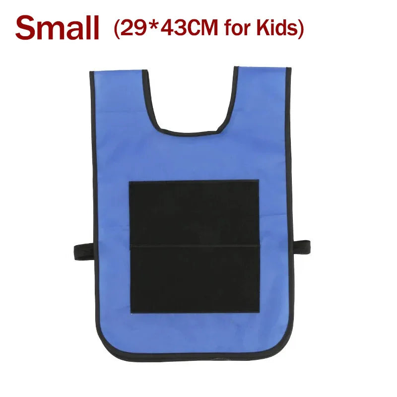 Small blue sticky dodgeball vest for kids with a black front panel