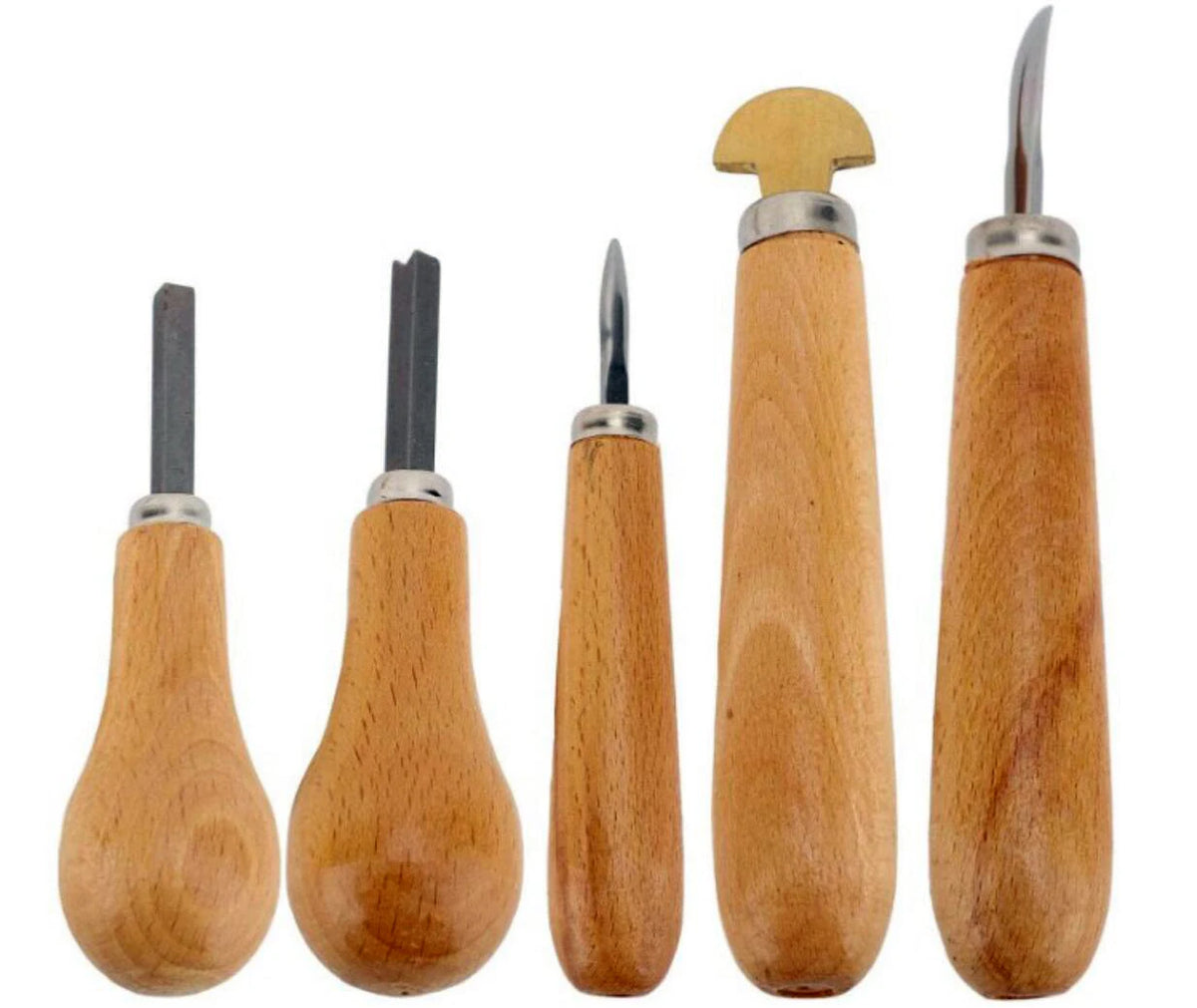 A professional bezel setting pusher tool with a wooden handle shown in various views.