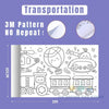 A line drawing pattern featuring various transportation vehicles like an airplane, helicopter, tank, and trucks.
