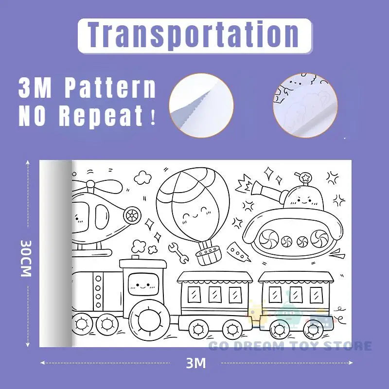 A line drawing pattern featuring various transportation vehicles like an airplane, helicopter, tank, and trucks.