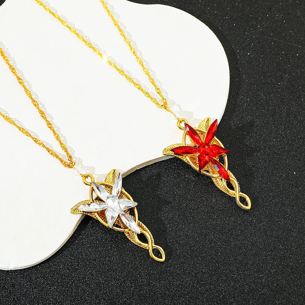 Elven Crystal Pendant Necklace in Gold