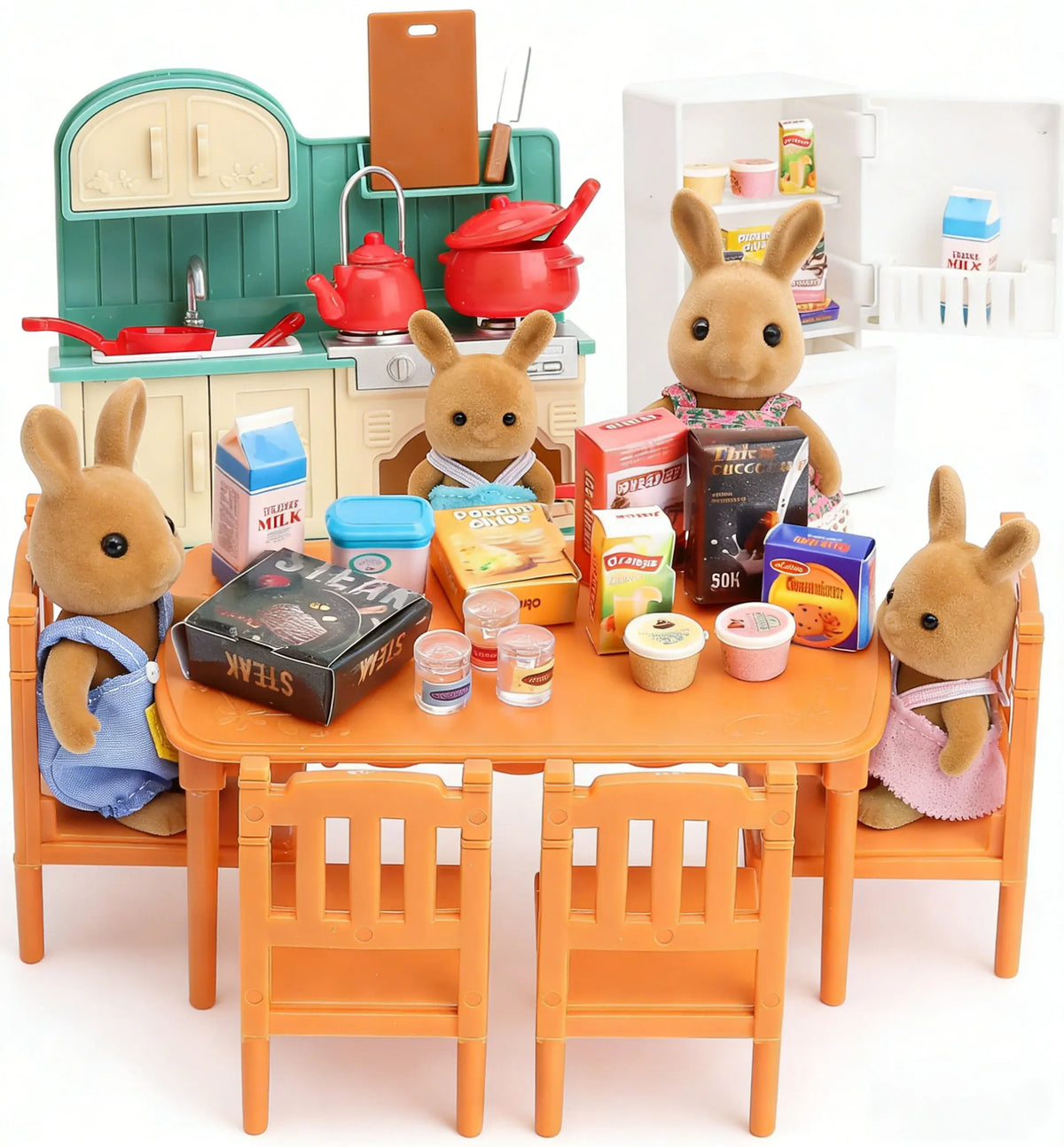 Miniature Dollhouse Refrigerator Kitchen Playset