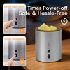 A silver electric wax melt heater is shown with features for light color switching and timer power-off.