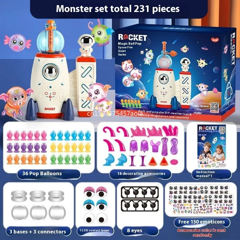 A monster set containing 231 pieces including pop balloons, decorative accessories, and lenses for DIY craft kits.