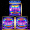 A glowing boomerang sphere with colorful LED lights, displayed in a blue star set.