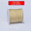 A spool of khaki colored 0.8mm nylon knotting cord for jewelry making, 50 meters long.