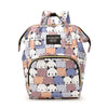 A pink and gray cartoon bear print waterproof diaper bag with a shoulder strap.