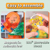 A set of magnetic building blocks featuring animal figures, including a tiger and a leopard, demonstrating easy assembly and 