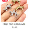 Ten gold and silver leopard print dog-shaped flattened chain connectors for jewelry making