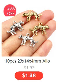 Ten gold and silver leopard print dog-shaped flattened chain connectors for jewelry making