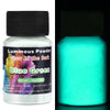 A jar of Blue Green glow-in-the-dark powder used for resin art and crafts.