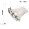 A bundle of 12cm pre-waxed cotton candle wicks with metal sustainer tabs.