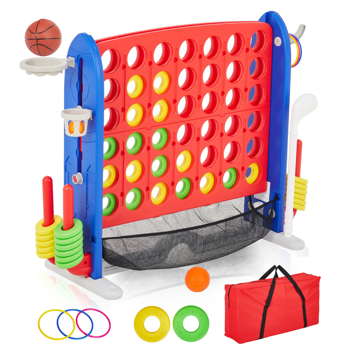 4-in-1 Giant Outdoor Game Set with Basketball Hoop & Ring Toss