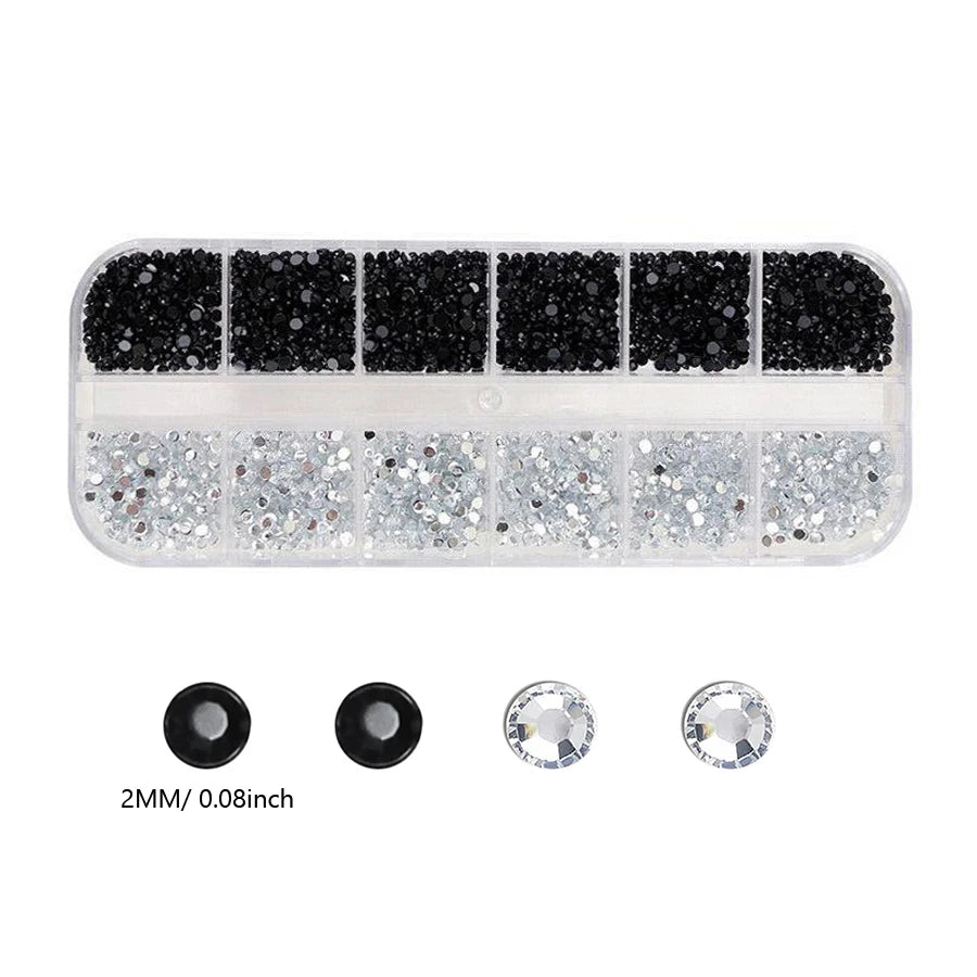 12-Color Glass AB Rhinestone Nail Art Kit