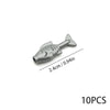 A silver plastic model of a fish used as an ocean animal building block.