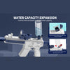 A white electric battery-powered water gun with a detachable bottle for expanding water capacity.