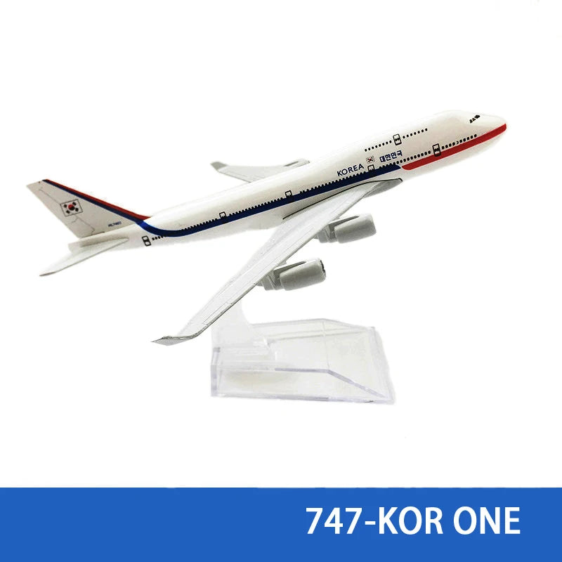 Diecast model of a Korean airline Boeing airplane with the text KOREA and 대한민국