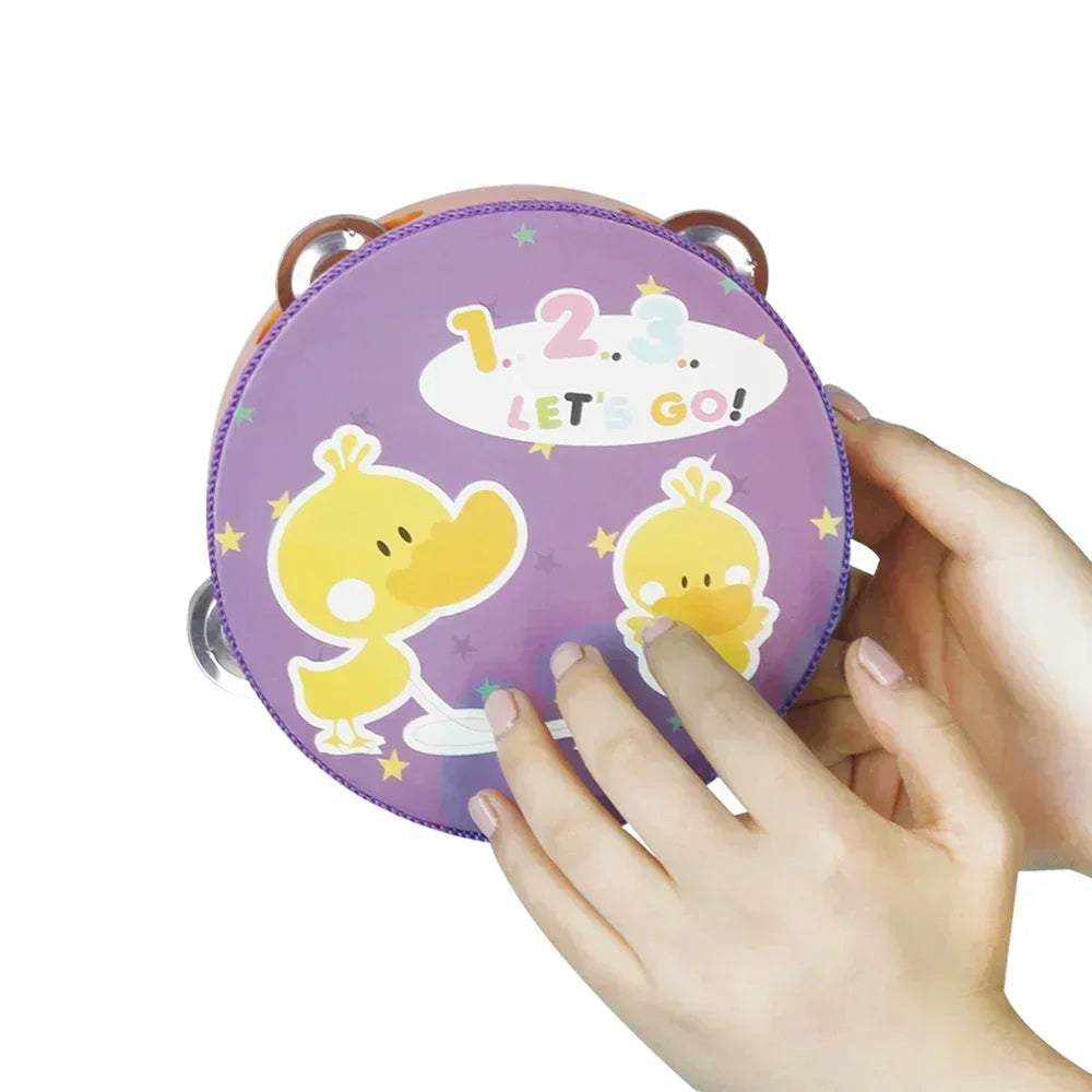 Wooden Handheld Tambourine for Kids with Colorful Cartoon Design