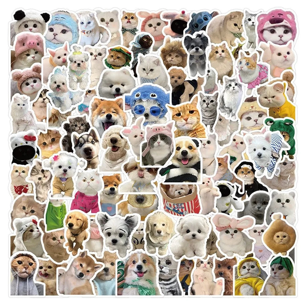 A collection of 200 waterproof cute animal stickers featuring various dogs, cats, and other animals.