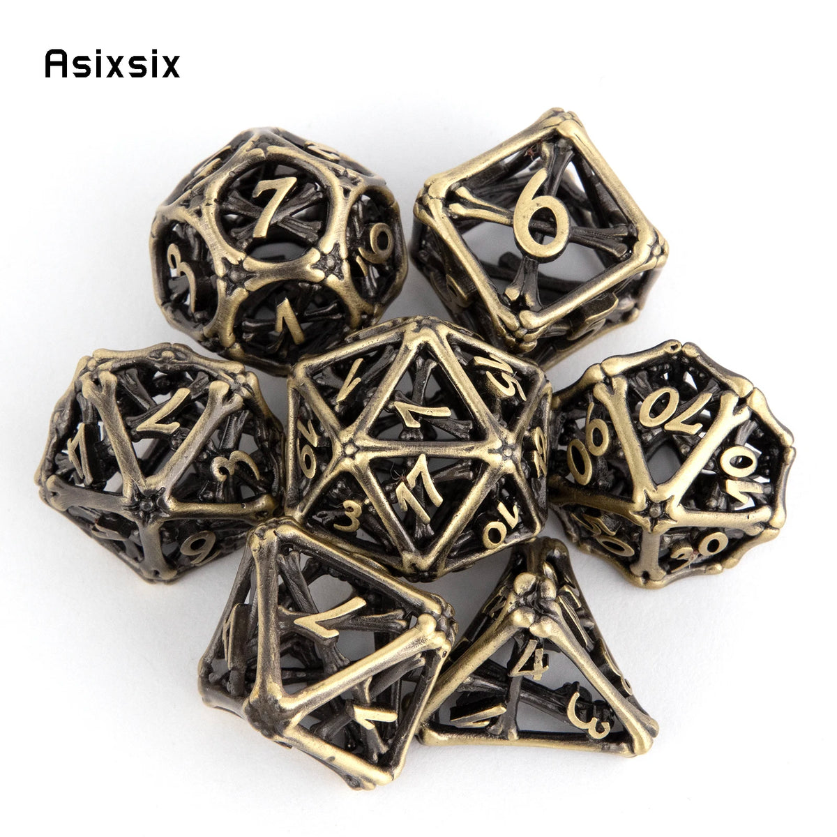 Yellow Hollow Metal Polyhedral Dice Set for RPG and Tabletop Games