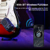 Un amplificateur de guitare électrique portable avec connexion Bluetooth à un smartphone.