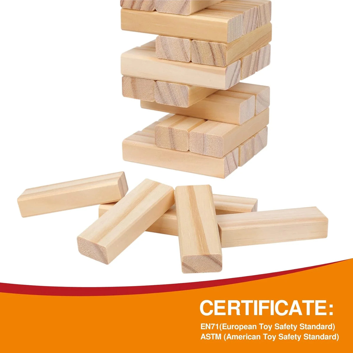Classic Wooden Tumble Tower Game – 54 Pieces for Family Fun