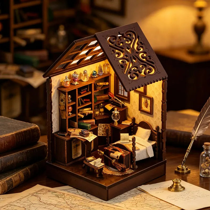 DIY Wooden Miniature House Kit with LED Lighting