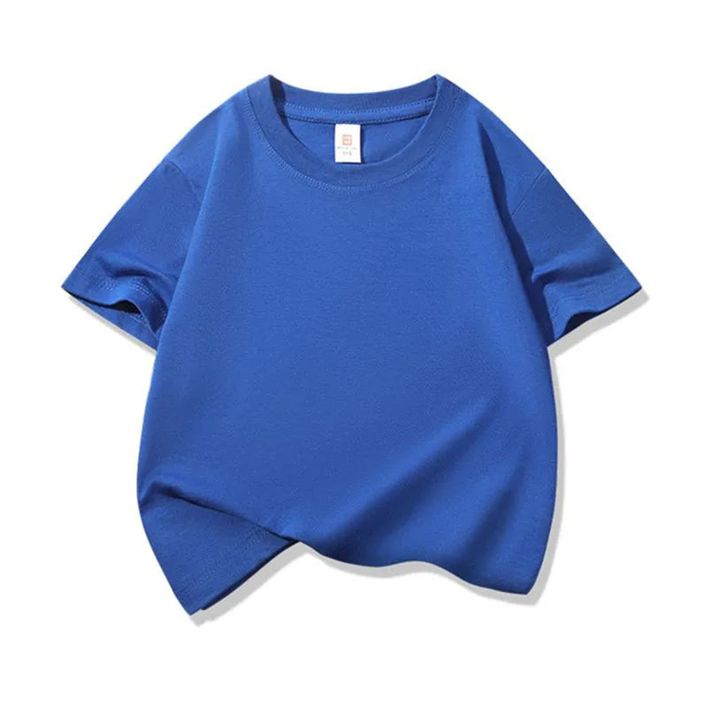 A royal blue classic cotton crew neck t-shirt for kids shown flat lay.
