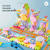 Colorful early education assembly blocks featuring gears and a rail car on an orange track.