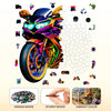 Elephant home wooden jigsaw puzzle for kids showing a motorcycle and various colorful shapes