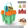 A green beach castle sand play set with a bucket and scoop, along with three random accessories.