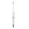 Silver ballpoint pen with a white cap and gold-colored tip.