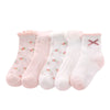 A pack of five pink floral cotton kids socks for girls