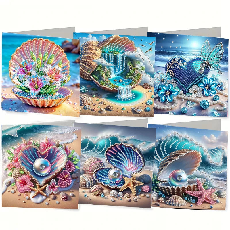 A set of DIY diamond painting birthday cards featuring intricate flower and bird designs on a textured background.