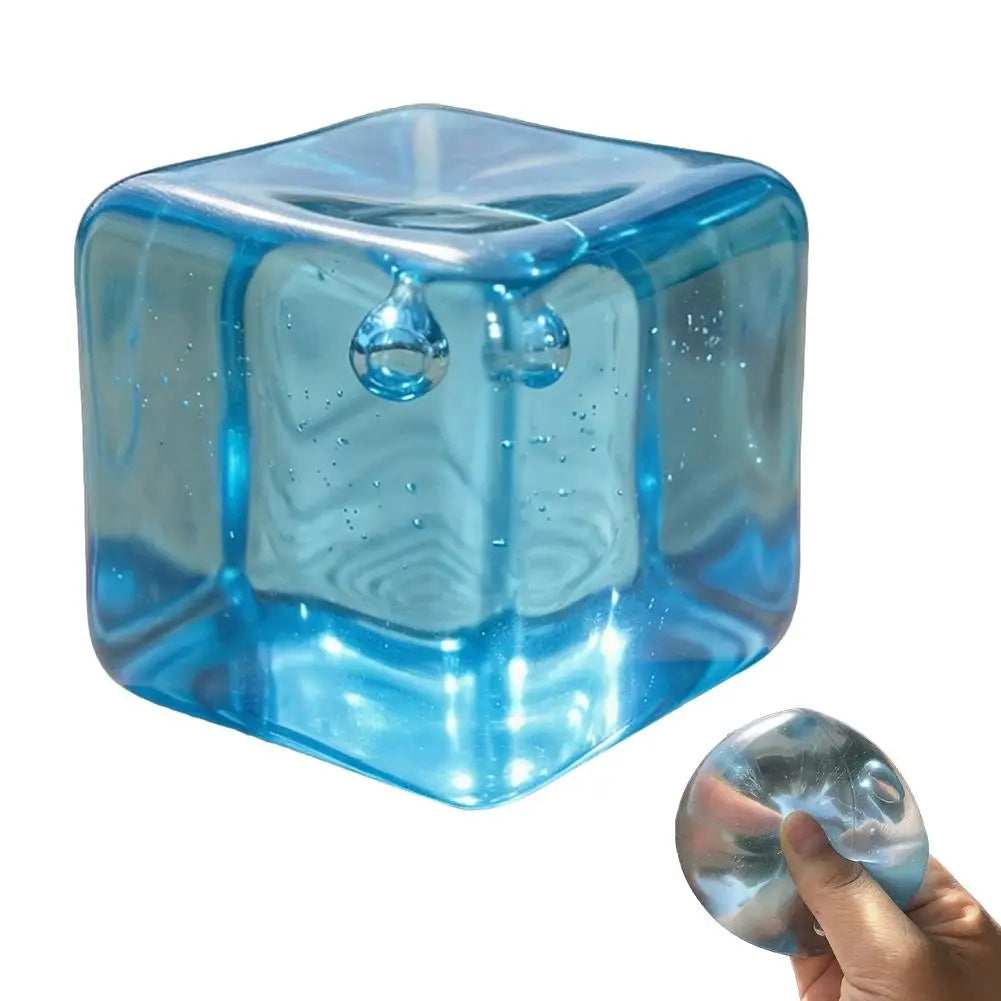 A translucent blue squishy butter stick fidget toy with a square shape and small holes.