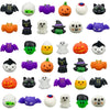 A collection of Halloween squishy stress relief toys featuring various characters like ghosts, cats, and pumpkins in differen
