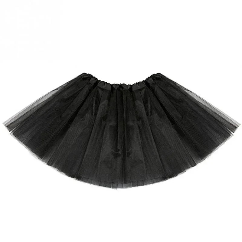Black three-layer tutu skirt for girls with a sheer tulle fabric.