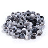 A pile of 50 imitation jade acrylic cloud beads in various shades of gray and black for jewelry making.